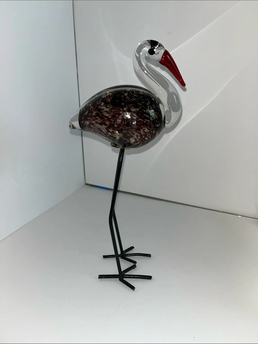 Hand-Blown Glass Heron Accent Sculpture - Brown and Clear